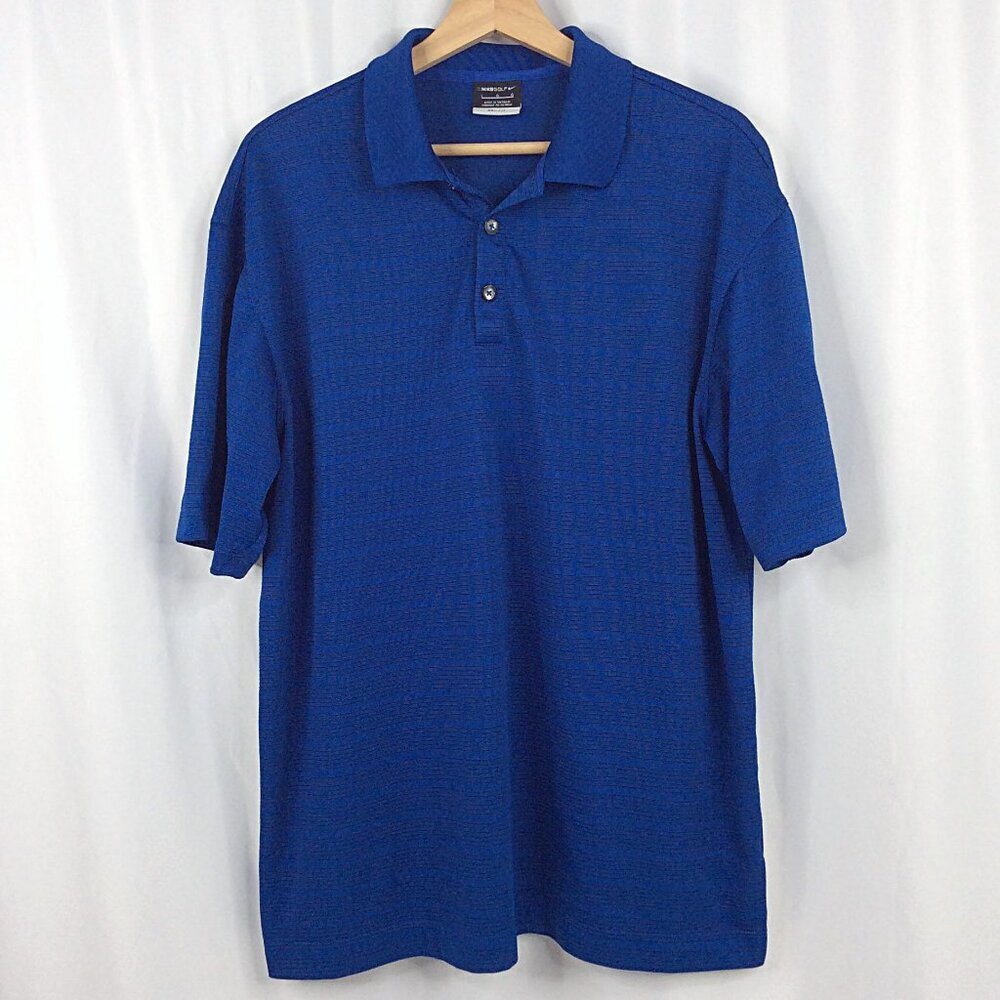 Nike Golf Dri-Fit Polo Shirt Mens Size Large Royal Blue Striped Short Sleeve